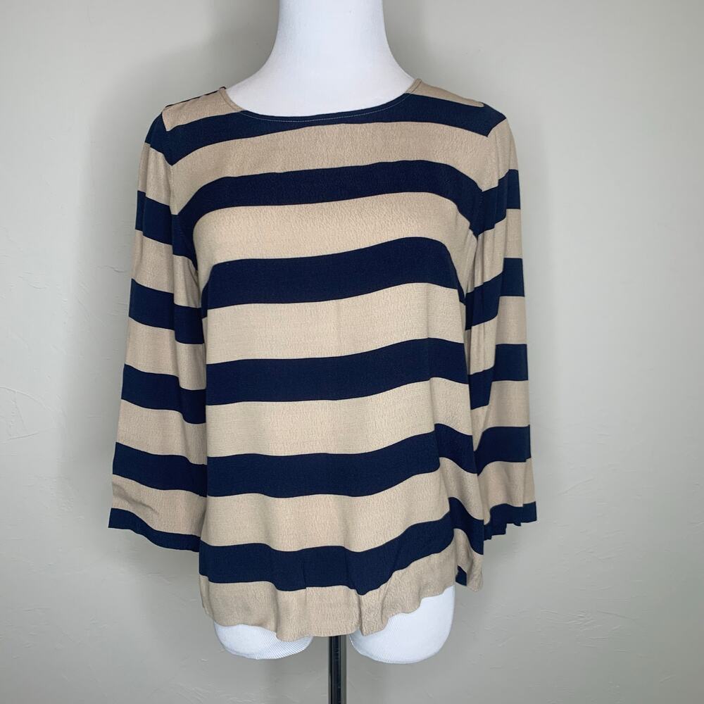 J Crew Scoopneck Blouse Seine Stripe Sz 0